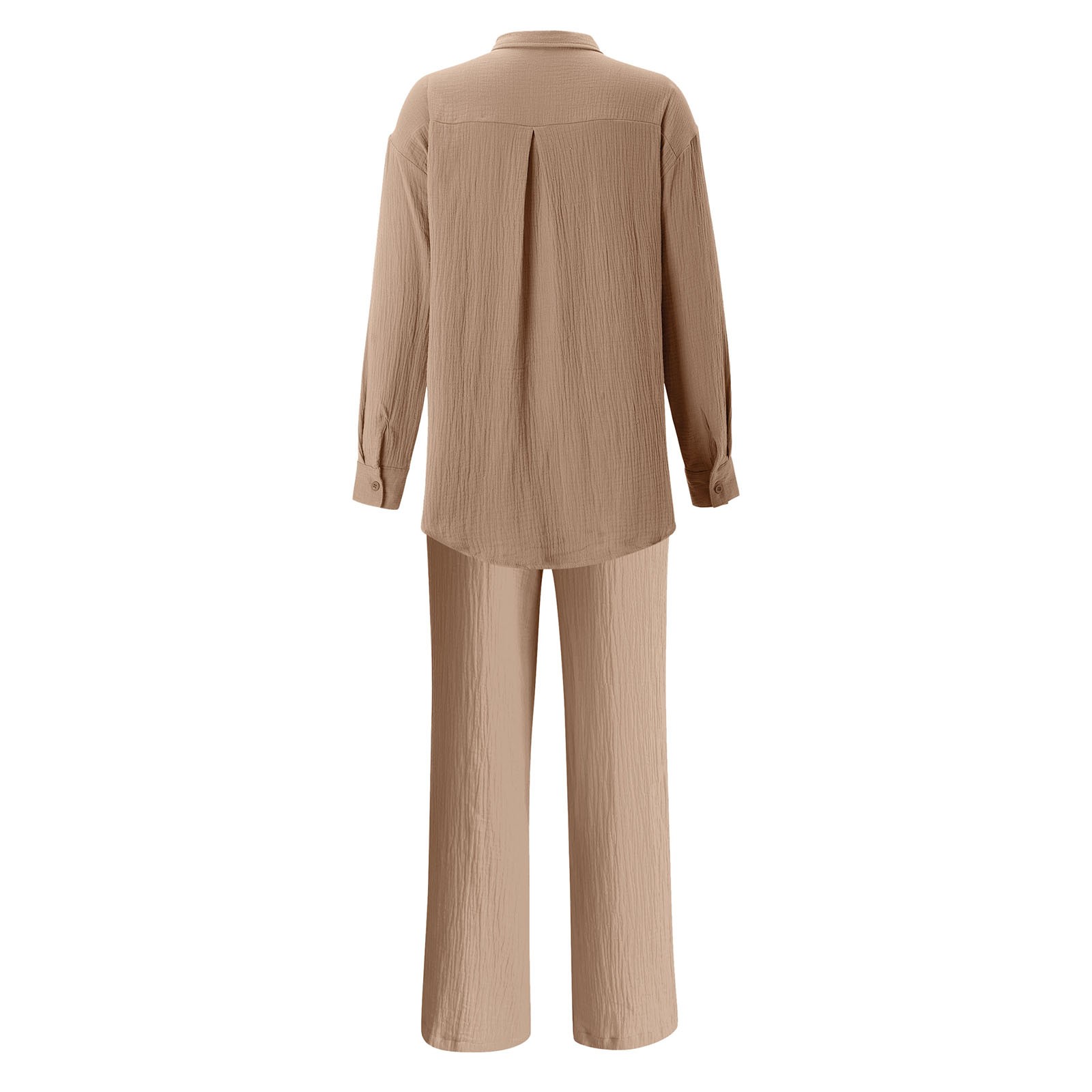 thumbnail image 5 of Conjunto de 2 piezas para mujer: pantalones anchos y blusa con cuello en V - Ropa informal con cintura elástica - Poliéster, S-XL, 5 of 5